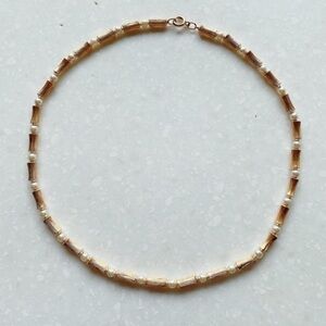 GOLD tone and pearl like necklace